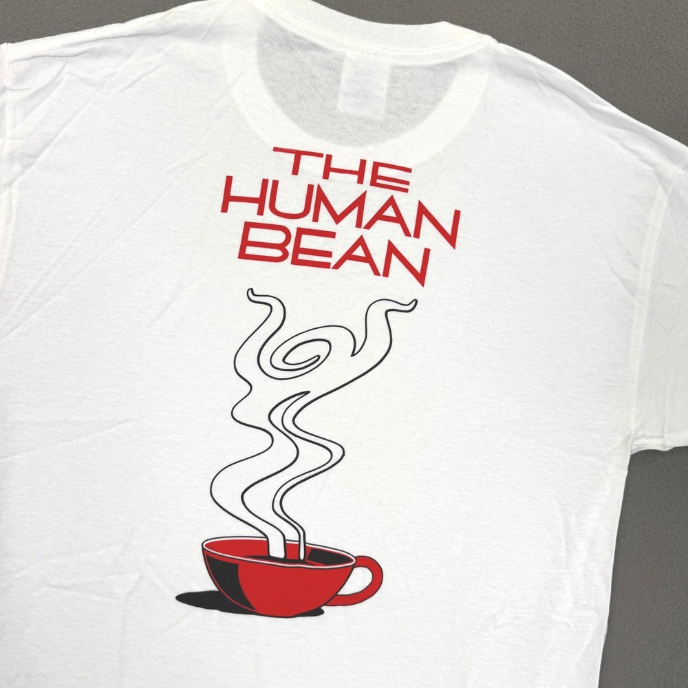 Vintage "The Human Bean" Coffee Shirt Men M Deadstock White Y2K Gildan Oregon